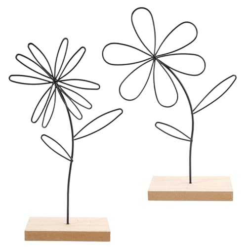 2 Pièces Décorations Florales en Fer Forgé, Décoration Florale avec Fond En Bois, Fleurs Décoratives en Métal, Métal Déco Salon Moderne, Deco Métals...