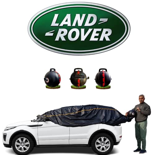 Image of CARBLAZER Portable & Semi-Automatic Full Body Car Covers - Heavy Duty Device | 100% Rain Resistant | UV Protection | Dust Proof | Anti-Theft & Scratch Proof covers, Custom Compatible for Land Rover Logo Image,Gun Metal Black