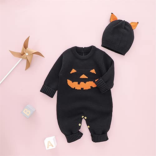 Toddler Pullover Sweater Newborn Infant Boys Girls Halloween Knit Baby Jumpsuit Romper Hat Caps Warm Cotton 1 PC3