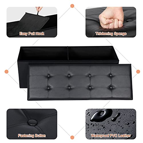 image for SUPER DEAL 43 Inches Folding Storage Ottoman Bench, Faux Leather Long 