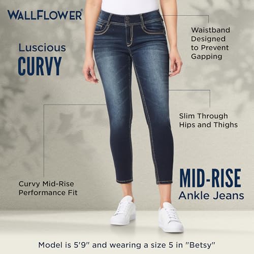 WallFlower Women's Luscious Curvy Ankle Mid-Rise Insta Stretch Juniors Jeans (Standard and Plus)4