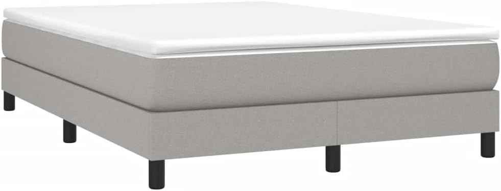 Full Bed Frame Light Gray Polyester Fabric with Sturdy Plywood Platform Foundation, Heavy-Duty Slatted Support, Easy Assembly, Modern Minimalist Bedroom Furniture for Mattress Support