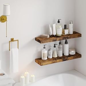 Fixwal Floating Shelves for Wall 24in Rustic Brown Shelves Wall Mounted Shelves for Bathroom Bedroom Living Room Kitchen DecorSet of 2
