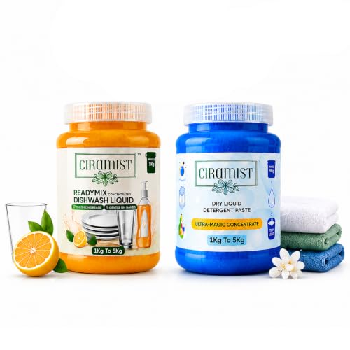 Image of Ciramist Readymix Home Cleaning Combo - Laundry Liquid Detergent Concentrate + Dish Wash Concentrate | Makes 5L Each | Powerful Grease & Stain Removal