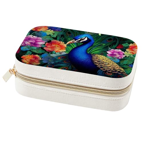 Boîte à bijoux de voyage paon coffret portable bagues colliers
