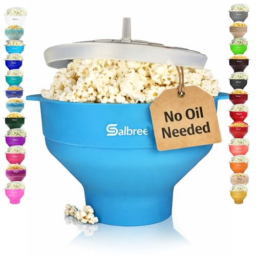 The Original Salbree Microwave Popcorn Popper Machine, Silicone Popcorn Maker, Collapsible Microwavable Bowl - Hot Air Popper - No Oil Required - The Most Colors Available (Turquoise)
