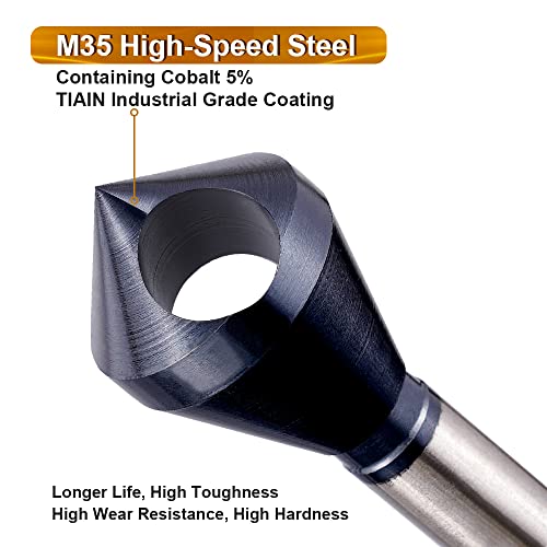 Sinyeenglon 1Pc Countersink Drill Bit For Metal Stainless Steel Wood Copper Plastic Resin Durable And Sharp 90 Degree Point Angle M35 Cobalt Tialn Coated Round Shank Deburring Chamfer Tool (10-15) #TOP2