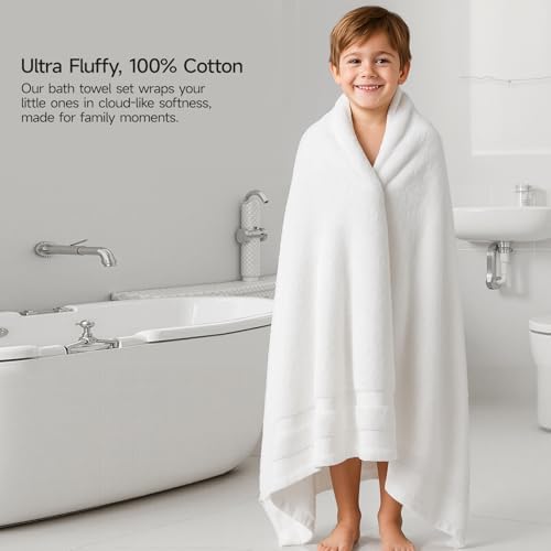 REDKISS 100% Cotton Bath Towels Set of 2, Extra Large Bath Sheets 35 X 70 Inches, 800 GSM, Quick Dry, Ultra Soft & Super Absorbent Bathroom Towel Sets for Bathroom, Gym, Spa, Pool & Hotel, White - Thumbnail 2
