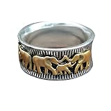 HUUGVBCO Vintage Silver Lucky Elephant Ring Norse Viking Silver Two-Tone Boho Ethnic Elephant Family Rings Size 6-10 for Women Men (9)