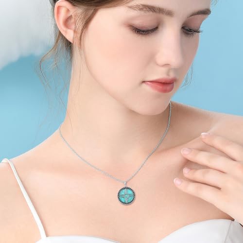 Turquoise Zia Sun Symbol Necklace 925 Sterling Silver Genuine Turquoise Gemstone Zia Pendant Vintage New Mexico Jewelry Gifts for Women2