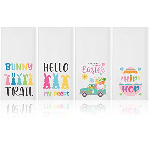 Rtteri 4 Pieces Bunny Trail Kitchen Towels for Easter Decor 16 x 26 Inch Hip Hop Hand Towels Spring Hello My Peeps Dish Towels Happy Easter Decorative Hand Drying Cloth for Kitchen Bathroom Gifts Rtteri 4 Pieces Bunny Trail Kitchen Towels for Easter Decor 16 x 26 Inch Hip Hop Hand Towels Spring Hello My Peeps Dish Towels Happy Easter Decorative Hand Drying Cloth for Kitchen Bathroom Gifts