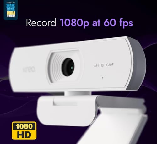 Image of Kreo Owl Full HD 1080P 60 FPS Webcam with Auto-Focus and Built-in Dual Digital Mic, Plug and Play Setup for Video Call, Streaming, YouTube and More, Built-in Privacy Shutter with 360 Rotation (White)