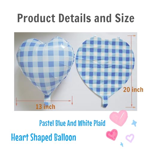 Image of 10 Pcs Blue Checked Heart Balloons, 18 Inch Pastel Blue And White Plaid Heart Shaped Balloon For Romantic Wedding Propose Valentine Engagement Bridal Shower Love Graduation Party Decorations