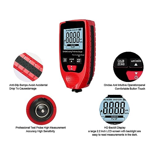 Paint Thickness Tester, GM998 Medidor de Espesor de Recubrimiento de Pintura Rojo 0-1500um sonda Fe & NFe miniatura 4