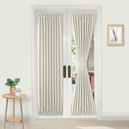DWCN French Door Curtains – Rod Pocket Thermal Curtain for Doors with Glass Window, Kitchen and Patio Doors for Privacy, 36 X 72 Inches Long, 1 Curtain Panel with Tieback,Ivory by DWCN - Used condition - US$14.99