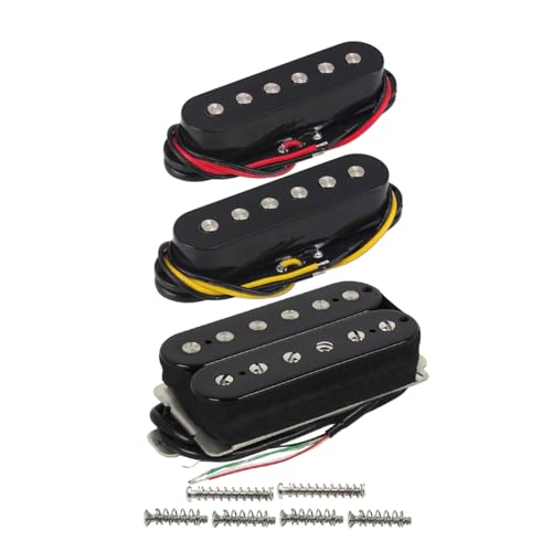FLEOR 3 piezas Pastillas de Guitarra Eléctrica Cerámicas Set HSS Humbucker en Negro para Estilo ST