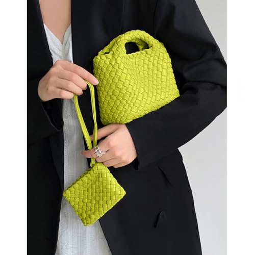 Image of Woven Tote Bag for Women with Coin Purse, Foldable Chain Small Crossbody Handbags, Fashion Shoulder Bag, Hobo Satchel