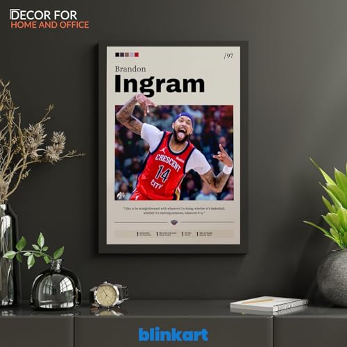 Image of BLINKART Brandon Ingram | Nba Basketball Player | Synthetic Wood Photo Framed Wall Hanging Poster Room & Office Bedroom Living Boys And Girl Room Home Wall Hanging | 13x10 Inches