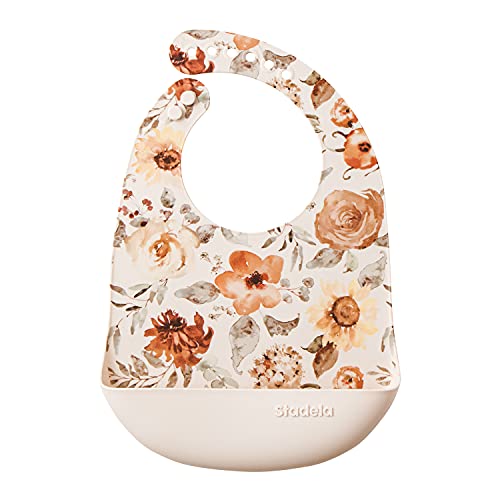 Stadela Baby Silicone Feeding Bib, Waterproof Adjustable, Baby Girl, Floral Bohemian Print With Flowers #TOP24