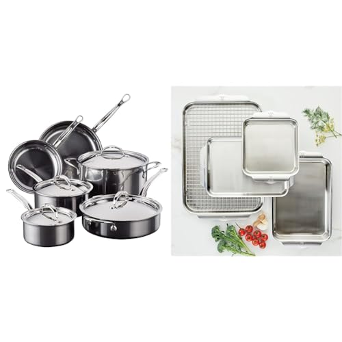 Hestan 10-Piece NanoBond Molecular Titanium Cookware Set + 5-Piece OvenBond Stainless Steel Baking Sheet Set