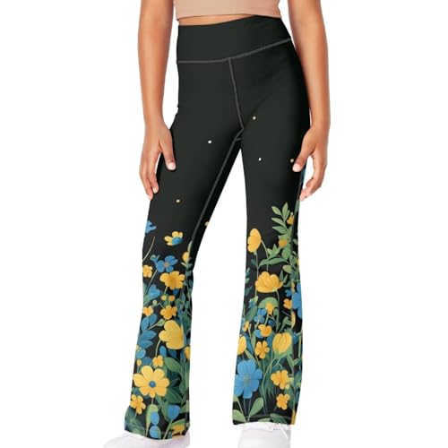 Flower Girls Flare Leggings Yoga Dance Pants Kids Bell Bottoms School Preppy Teen High Waist Athletic 7-14 Years4