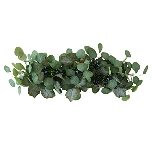 25.6in Artificial Eucalyptus Swag, Fake Blueberries Olive Leaves Floral Swag Greenery Front Door Decorative Swag for Indoor Outdoor Home Wedding Ceremony Decor(Green)