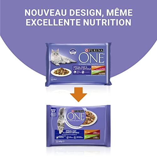 Purina One - Spezialfutter in Sauce Rind/Huhn/Ente und Truthahn für Katzen mit Appetit, 340 g