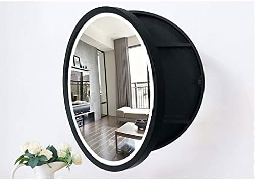 Bathroom Mirror Cabinet, Solid Wood Illuminated Storage Cabinet, Wall-Mounted Vanity, Wall-Mounted Vanity (Color : Black, Size : 6060cm) (Noir 60 * 60CM