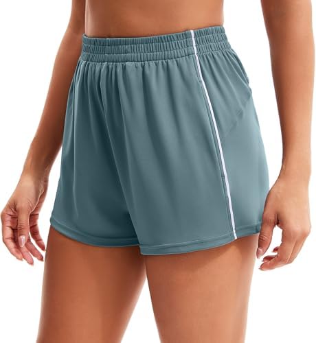 MathCat Womens Workout Shorts, Elastic High Waist Athletic Shorts with Pockets Stretchy Active Shorts for Running Sports