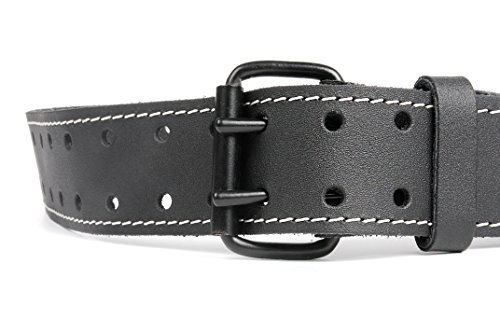 KWB LEATHER BELT MADE OF ROBUST COWHIDE LEATHER, DOUBLE-PRONG BUCKLE, BLACK, 135 CM, WHITE STITCHING, for TOOL BAGS JEANS - Image 2