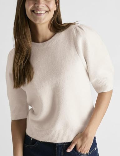 Image of Seyumixi Women Cute Bow Sweater Puff Short Sleeve Crewneck Knitted Shirt Bowknot Tie Back Knit Pullover Tops
