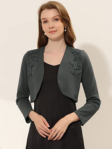 Image of Allegra K Women's Elegant Bolero Shrugs Lace Insert Business Office Open Front Crop Cardigan Medium Dark Grey