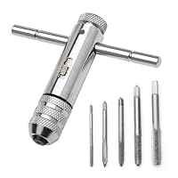 HENGBIRD RatschenschlüSsel Einstellbar mit 5 StüCk Gewindeschneider Set M3 M4 M5 M6 M8 Gewindebohrer Set Windeisen T -Griff Ratsche Golden