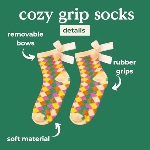 ban.do Non Slip Socks, Fuzzy Socks for Women Size 6-10, Crew Socks with Grippers (Checkered)3