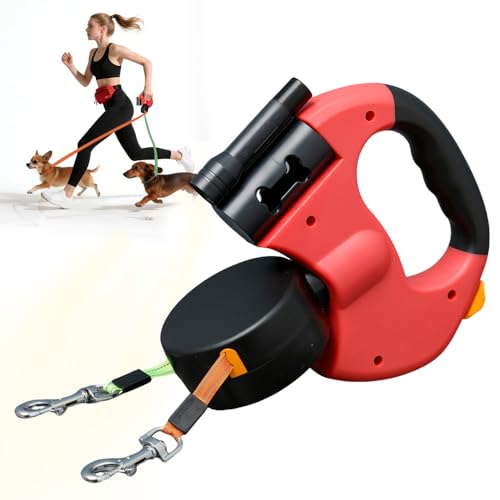 3m Guinzaglio per Cani Allungabile con Luce Led, Retrattile Guinzaglio Doppio per Cani con Comoda Impugnatura Ergonomica(Rosso)