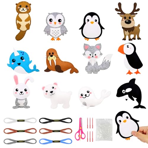 Vicloon Sewing Kit for Kids 12-Piece Cute Animal Sewing Craft Kits Fun Stuffed Animal DIY Kits for Kid Learn to Sew Arts and Crafts Kit Introduction to Sewing Set for Kids Age 5-12
