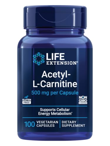 Life Extension Acetyl-L-Carnitine, Acetyl-L-Carnitine, Vitamin C, Brain, Mood & Nerve Health, Cellular Energy, Gluten-Free, Non-GMO, Vegetarian, 100 Capsules - image 1