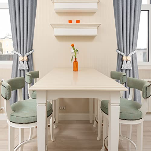 Niceec 2 Pack Wooden Polyhedron Magnetic Curtain Tiebacks Boho Home Decor Drape Tie Backs Natural Cotton Hand Woven Rope Curtain Holdbacks For Home & Office Window Draperies (Light Grey) #TOP4