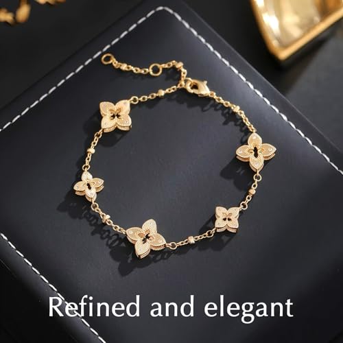 18K Gold Plated Clover Bracelet for Women, Hollow Four Leaf Clover Bracelet, Cross Flower Chain, Jewelry Gift for Birthday Valentine3