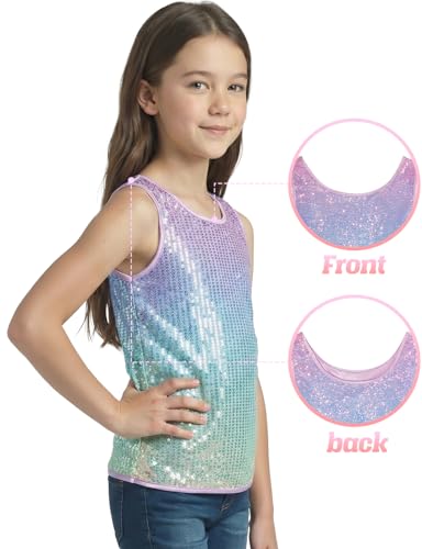 Image of Noomelfish Girls Sequin Tank Tops Sparkly Glitter Dance Sleeveless Shirt (5-12 Years)
