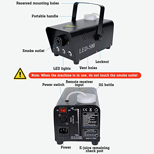 Máquina de humo color negro 500W con luces LED y control remoto miniatura 3