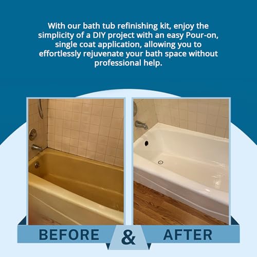 Ekopel 2K Bathtub Refinishing Kit - Pour On Bathtub Paint White Gloss Finish Kit, 1 Coat Odorless Sink and Bath Tub Paint – Long Lasting Never Peel DIY Glaze for Tub, Made in USA – Bright Gloss White