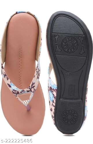 Image of KM Footwear Women and Girls Fashion Flats Sandals Fashion Casual Stylish Decent Trendy Flower Printed Sandals Slippers Footwear Chappal