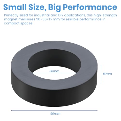 Pullox (90 x 36 x 15 mm) Donut-Shaped Ceramic (Ferrite) Magnets – Large & Safe Power Magnets for School, Craft & Industrial Use – Pack of 2