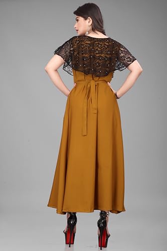 Image of Women's Poly Crepe Round Neck Plain Gown Dress