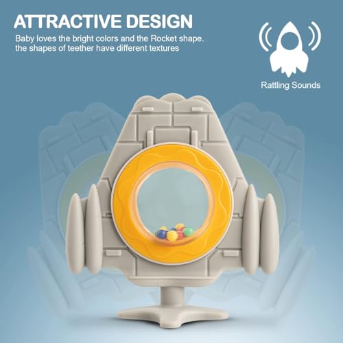 Image of MOPPETS Infant Soft Chew Silicone Rattle Teethers /Gum Massager (Grey Spaceship)