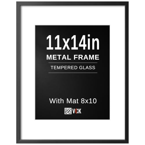Image of VCK 11x14 Picture Frame Black Metal, Real Glass, 8x10 Mat, for Print