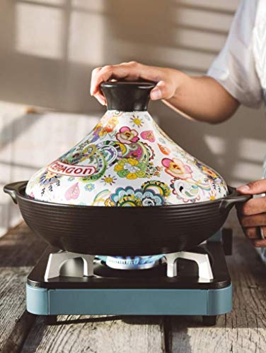 Myyingbin Flower Pattern Moroccan Tagine Pot Enameled Cast Iron Casserole Non Stick Saucepan Exotic Stew Pot With Lid, A, 2L #TOP4