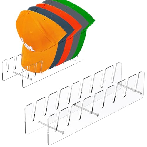 CARUUYI Hat Stand Organizer for Baseball Caps, Acrylic Hat Holder & Rack, 2PCS Clear Stand for 16 Caps, Ideal for Bedroom, Closet, Dresser, Office and Entrance (2)