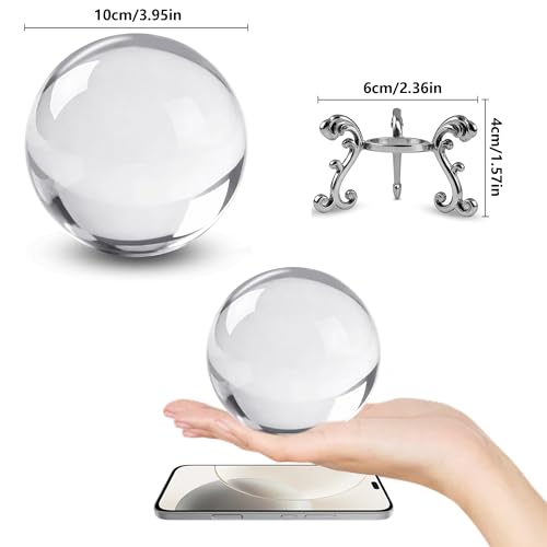Image of ZEERSHEE 3.9in Crystal Ball with Stand, Photography Prop for Decor | Premium K9 crystal Polished for exceptional clarity Includes display stand and gift box Ready to display
